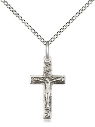 [0672SS/18SS] Sterling Silver Crucifix Pendant on a 18 inch Sterling Silver Light Curb chain