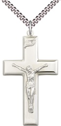 [2189SS/24S] Sterling Silver Crucifix Pendant on a 24 inch Light Rhodium Heavy Curb chain
