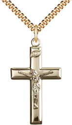 [2193GF/24G] 14kt Gold Filled Crucifix Pendant on a 24 inch Gold Plate Heavy Curb chain