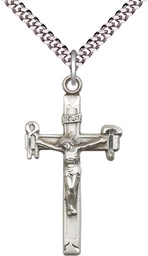 [2194SS/24S] Sterling Silver Crucifix Pendant on a 24 inch Light Rhodium Heavy Curb chain