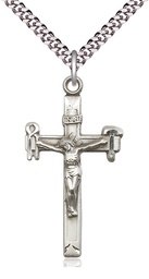 [2194SS/24S] Sterling Silver Crucifix Pendant on a 24 inch Light Rhodium Heavy Curb chain