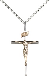 [2235GF/SS/18SS] Two-Tone GF/SS Crucifix Pendant on a 18 inch Sterling Silver Light Curb chain
