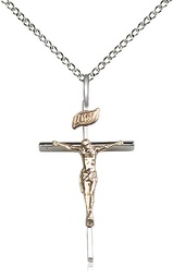 [2235GF/SS/18SS] Two-Tone GF/SS Crucifix Pendant on a 18 inch Sterling Silver Light Curb chain