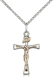 [2237GF/SS/18SS] Two-Tone GF/SS Maltese Crucifix Pendant on a 18 inch Sterling Silver Light Curb chain