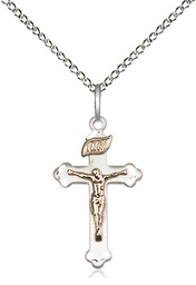 [2669GF/SS/18SS] Two-Tone GF/SS Crucifix Pendant on a 18 inch Sterling Silver Light Curb chain