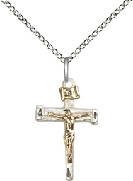 [2672GF/SS/18SS] Two-Tone GF/SS Nail Crucifix Pendant on a 18 inch Sterling Silver Light Curb chain