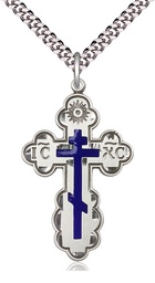 [0258ESS/24S] Sterling Silver Saint Olga Cross Pendant on a 24 inch Light Rhodium Heavy Curb chain