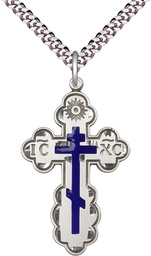 [0258ESS/24S] Sterling Silver Saint Olga Cross Pendant on a 24 inch Light Rhodium Heavy Curb chain