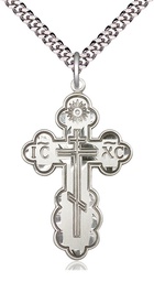 [0258SS/24S] Sterling Silver Saint Olga Cross Pendant on a 24 inch Light Rhodium Heavy Curb chain