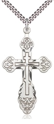 [0262SS/24S] Sterling Silver Vladimir Cross Pendant on a 24 inch Light Rhodium Heavy Curb chain