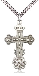 [0269SS/24S] Sterling Silver Kiev Cross Pendant on a 24 inch Light Rhodium Heavy Curb chain
