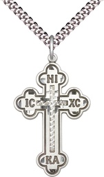 [0274SS/24S] Sterling Silver Cross Pendant on a 24 inch Light Rhodium Heavy Curb chain