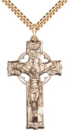 [5460GF/24G] 14kt Gold Filled Celtic Crucifix Pendant on a 24 inch Gold Plate Heavy Curb chain