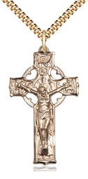 [5460GF/24G] 14kt Gold Filled Celtic Crucifix Pendant on a 24 inch Gold Plate Heavy Curb chain