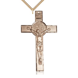 [5638GF/24G] 14kt Gold Filled Saint Benedict Pendant on a 24 inch Gold Plate Heavy Curb chain