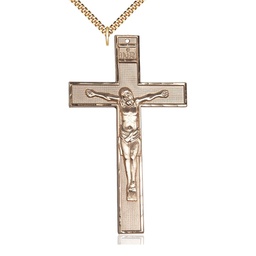 [5639GF/24G] 14kt Gold Filled Crucifix Pendant on a 24 inch Gold Plate Heavy Curb chain