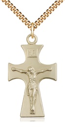 [5674GF/24G] 14kt Gold Filled Celtic Crucifix Pendant on a 24 inch Gold Plate Heavy Curb chain
