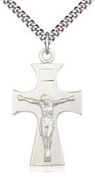 [5674SS/24S] Sterling Silver Celtic Crucifix Pendant on a 24 inch Light Rhodium Heavy Curb chain