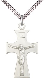 [5674SS/24S] Sterling Silver Celtic Crucifix Pendant on a 24 inch Light Rhodium Heavy Curb chain