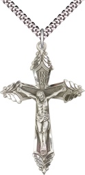 [6076SS/24S] Sterling Silver Crucifix Pendant on a 24 inch Light Rhodium Heavy Curb chain