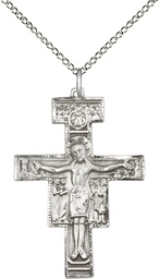 [6077SS/18SS] Sterling Silver San Damiano Crucifix Pendant on a 18 inch Sterling Silver Light Curb chain