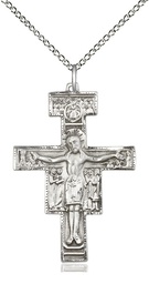 [6077SS/18SS] Sterling Silver San Damiano Crucifix Pendant on a 18 inch Sterling Silver Light Curb chain