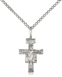 [6078SS/18SS] Sterling Silver San Damiano Crucifix Pendant on a 18 inch Sterling Silver Light Curb chain