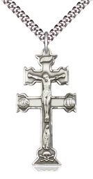 [6084SS/24S] Sterling Silver Caravaca Crucifix Pendant on a 24 inch Light Rhodium Heavy Curb chain
