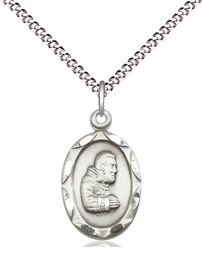 [0612PISS/18S] Sterling Silver Saint Pio of Pietrelcina Pendant on a 18 inch Light Rhodium Light Curb chain