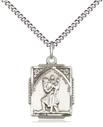 [0804CSS/18S] Sterling Silver Saint Christopher Pendant on a 18 inch Light Rhodium Light Curb chain