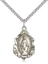 [0822MSS/18S] Sterling Silver Miraculous Pendant on a 18 inch Light Rhodium Light Curb chain