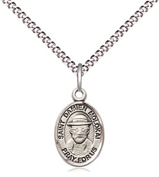 [9412SS/18S] Sterling Silver Saint Damien of Molokai Pendant on a 18 inch Light Rhodium Light Curb chain