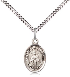 [9413SS/18S] Sterling Silver Our Lady of Rosa Mystica Pendant on a 18 inch Light Rhodium Light Curb chain