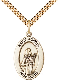 [11003GF/24G] 14kt Gold Filled Saint Agatha Pendant on a 24 inch Gold Plate Heavy Curb chain