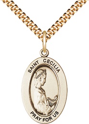 [11016GF/24G] 14kt Gold Filled Saint Cecilia Pendant on a 24 inch Gold Plate Heavy Curb chain