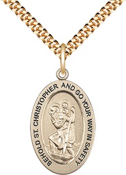 [11022GF/24G] 14kt Gold Filled Saint Christopher Pendant on a 24 inch Gold Plate Heavy Curb chain