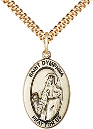 [11032GF/24G] 14kt Gold Filled Saint Dymphna Pendant on a 24 inch Gold Plate Heavy Curb chain