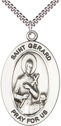 [11042SS/24S] Sterling Silver Saint Gerard Majella Pendant on a 24 inch Light Rhodium Heavy Curb chain