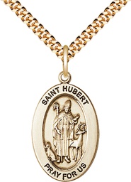 [11045GF/24G] 14kt Gold Filled Saint Hubert of Liege Pendant on a 24 inch Gold Plate Heavy Curb chain