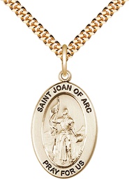 [11053GF/24G] 14kt Gold Filled Saint Joan of Arc Pendant on a 24 inch Gold Plate Heavy Curb chain