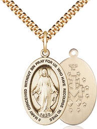 [11078GF/24G] 14kt Gold Filled Miraculous Pendant on a 24 inch Gold Plate Heavy Curb chain