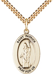 [11084GF/24G] 14kt Gold Filled Saint Patrick Pendant on a 24 inch Gold Plate Heavy Curb chain