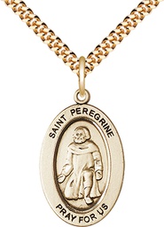 [11088GF/24G] 14kt Gold Filled Saint Peregrine Pendant on a 24 inch Gold Plate Heavy Curb chain