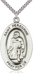 [11088SS/24S] Sterling Silver Saint Peregrine Pendant on a 24 inch Light Rhodium Heavy Curb chain