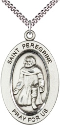 [11088SS/24S] Sterling Silver Saint Peregrine Pendant on a 24 inch Light Rhodium Heavy Curb chain