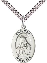 [11095SS/24S] Sterling Silver Saint Rose of Lima Pendant on a 24 inch Light Rhodium Heavy Curb chain