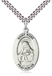 [11095SS/24S] Sterling Silver Saint Rose of Lima Pendant on a 24 inch Light Rhodium Heavy Curb chain