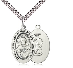[11098SS/24S] Sterling Silver Scapular Pendant on a 24 inch Light Rhodium Heavy Curb chain