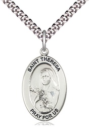 [11106SS/24S] Sterling Silver Saint Theresa Pendant on a 24 inch Light Rhodium Heavy Curb chain