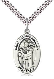 [11108SS/24S] Sterling Silver Saint Thomas Aquinas Pendant on a 24 inch Light Rhodium Heavy Curb chain